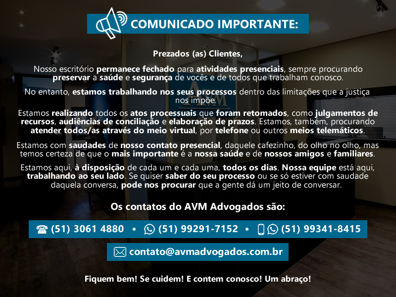 Comunicado importante sobre os atendimentos no escritório